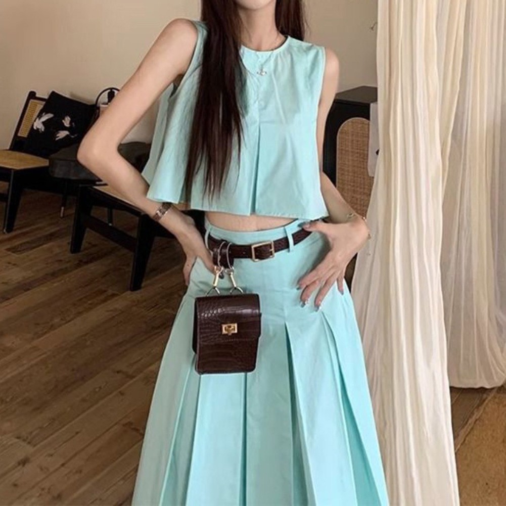 Affordable Women's Two Piece Suit with Stylish Sleeveless Vest in Green