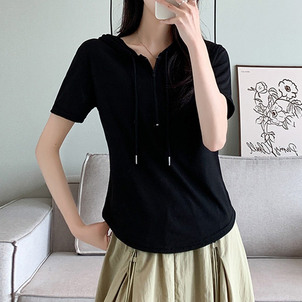 Bequemes Damen T-Shirt mit Kapuze und kurzen Ärmeln ideal für die ganze Saison - Picture 15 of 22