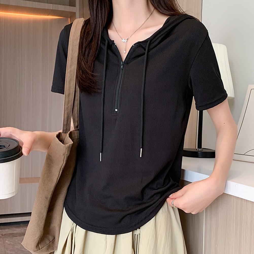 Bequemes Damen T-Shirt mit Kapuze und kurzen Ärmeln ideal für die ganze Saison - Picture 13 of 22