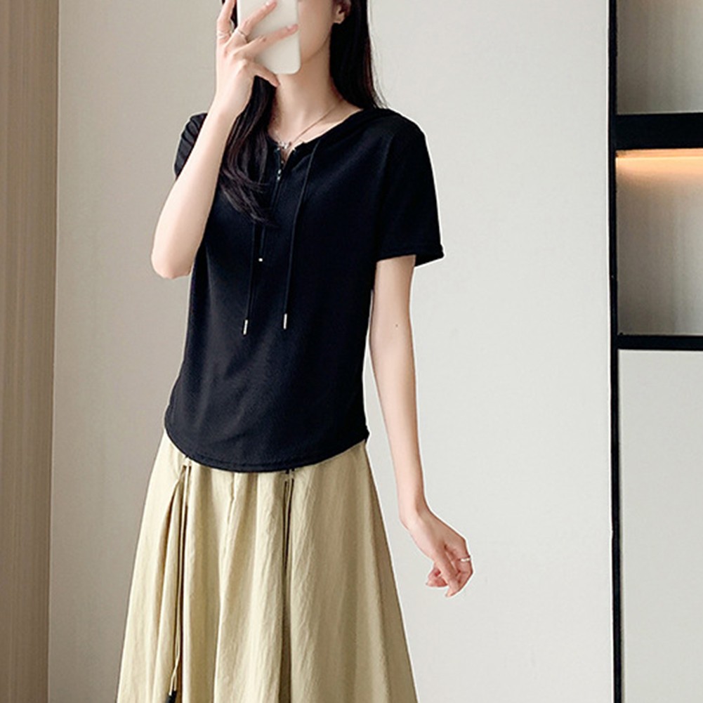 Bequemes Damen T-Shirt mit Kapuze und kurzen Ärmeln ideal für die ganze Saison - Picture 14 of 22