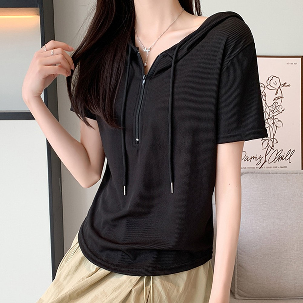 Bequemes Damen T-Shirt mit Kapuze und kurzen Ärmeln ideal für die ganze Saison - Picture 16 of 22