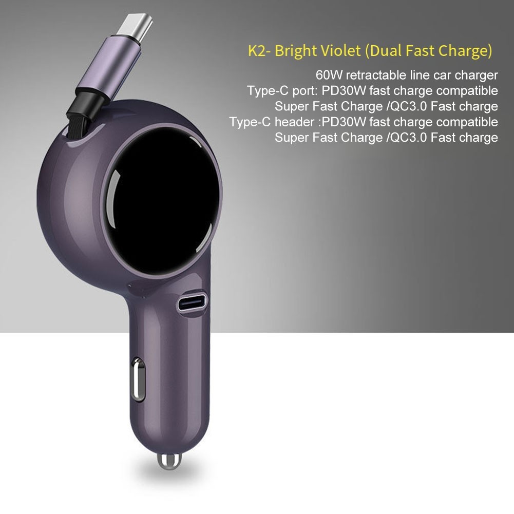 Chargeur Voiture Rétractable Haute Performance 60W Compatible avec La plupart 2024 d