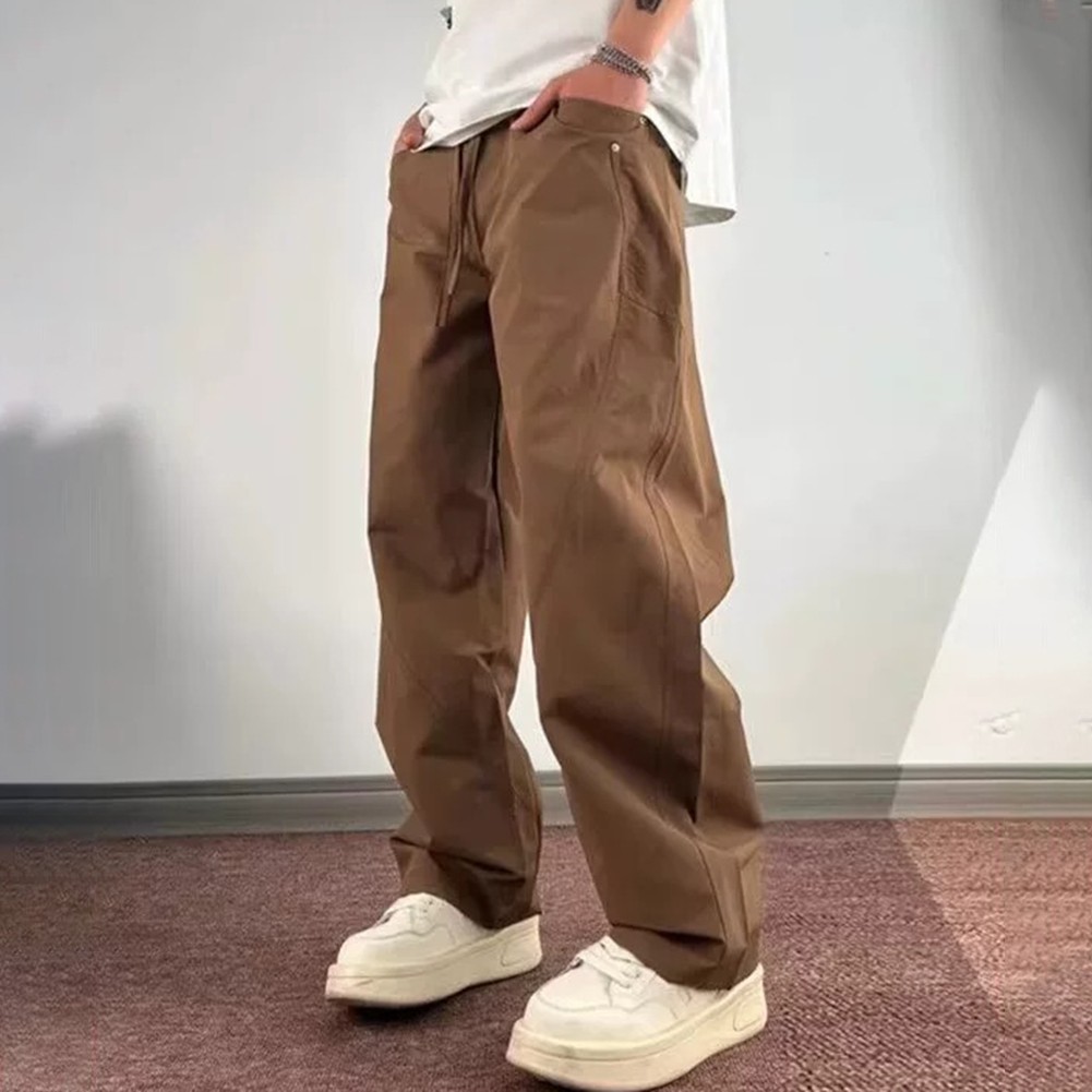 Men's Straight Leg Cargo Trousers in Solid Colors Ideal for Casual Outings