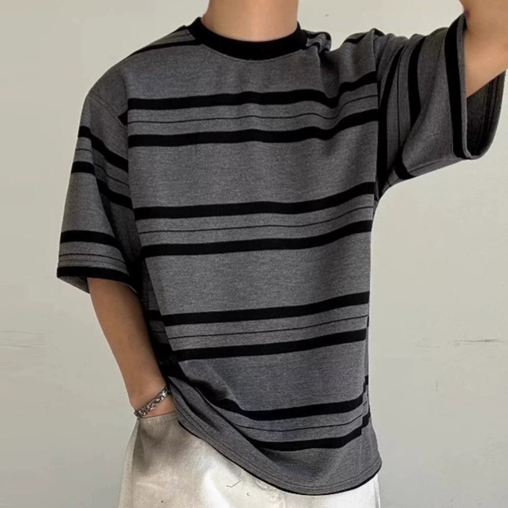★ ★ Men's Easy Fit Stripe Short Sleeve T-Shirt Mens Striped Short Sleeve T Shirt Comfortable Loose Fit for