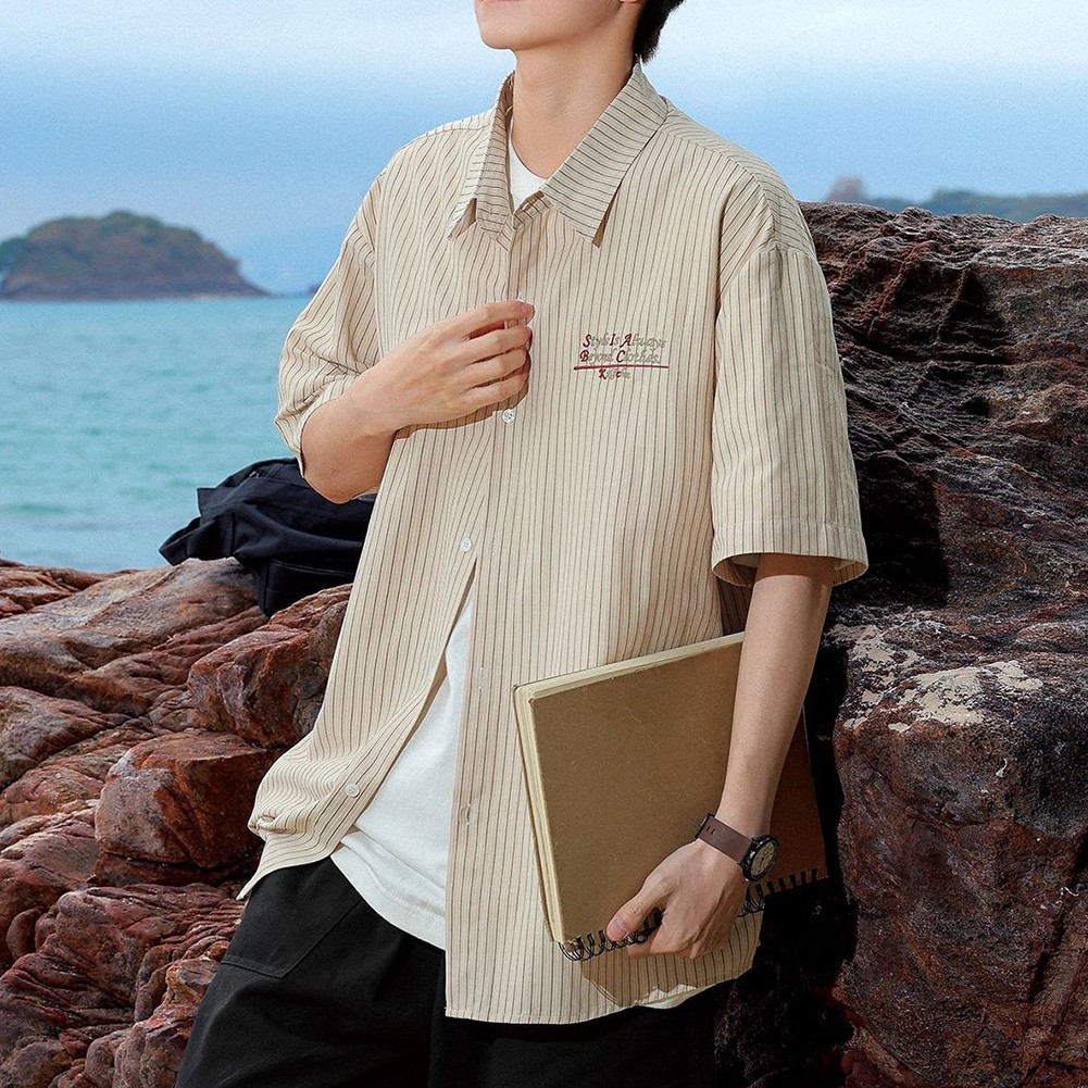 Mens Relaxed Fit Summer Stripe Top with Short Sleeves Perfect for Daily Use - Picture 19 of 31