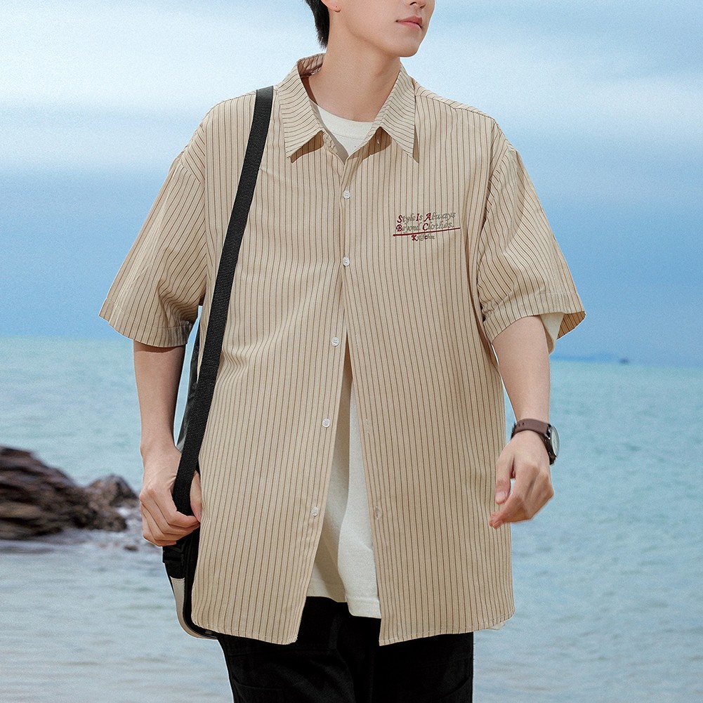 Mens Relaxed Fit Summer Stripe Top with Short Sleeves Perfect for Daily Use - Picture 18 of 31