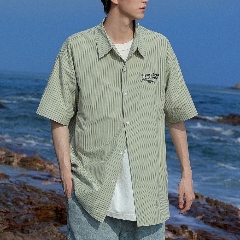 Mens Relaxed Fit Summer Stripe Top with Short Sleeves Perfect for Daily Use - Picture 30 of 31