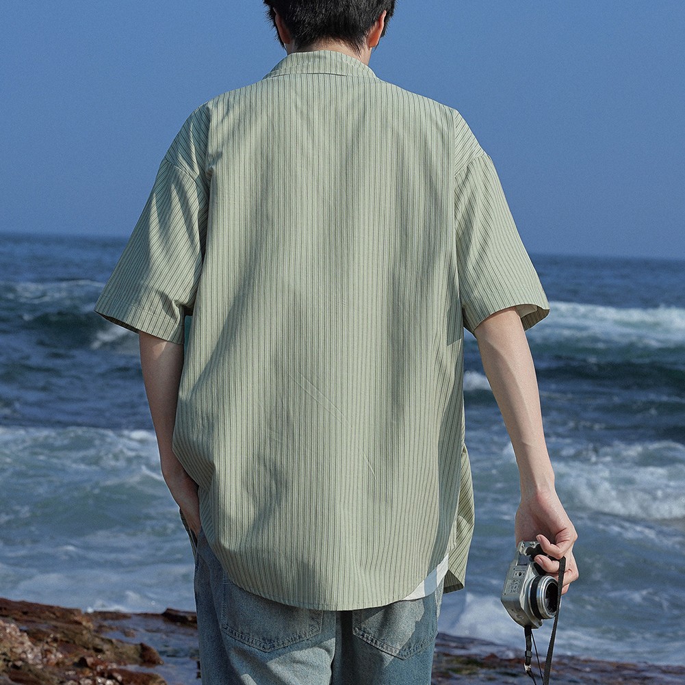 Mens Relaxed Fit Summer Stripe Top with Short Sleeves Perfect for Daily Use - Picture 29 of 31