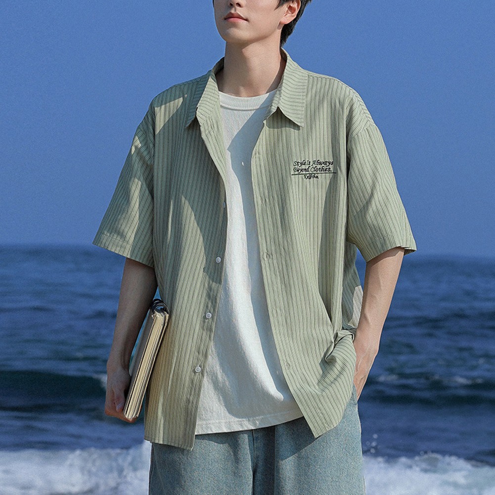 Mens Relaxed Fit Summer Stripe Top with Short Sleeves Perfect for Daily Use - Picture 25 of 31