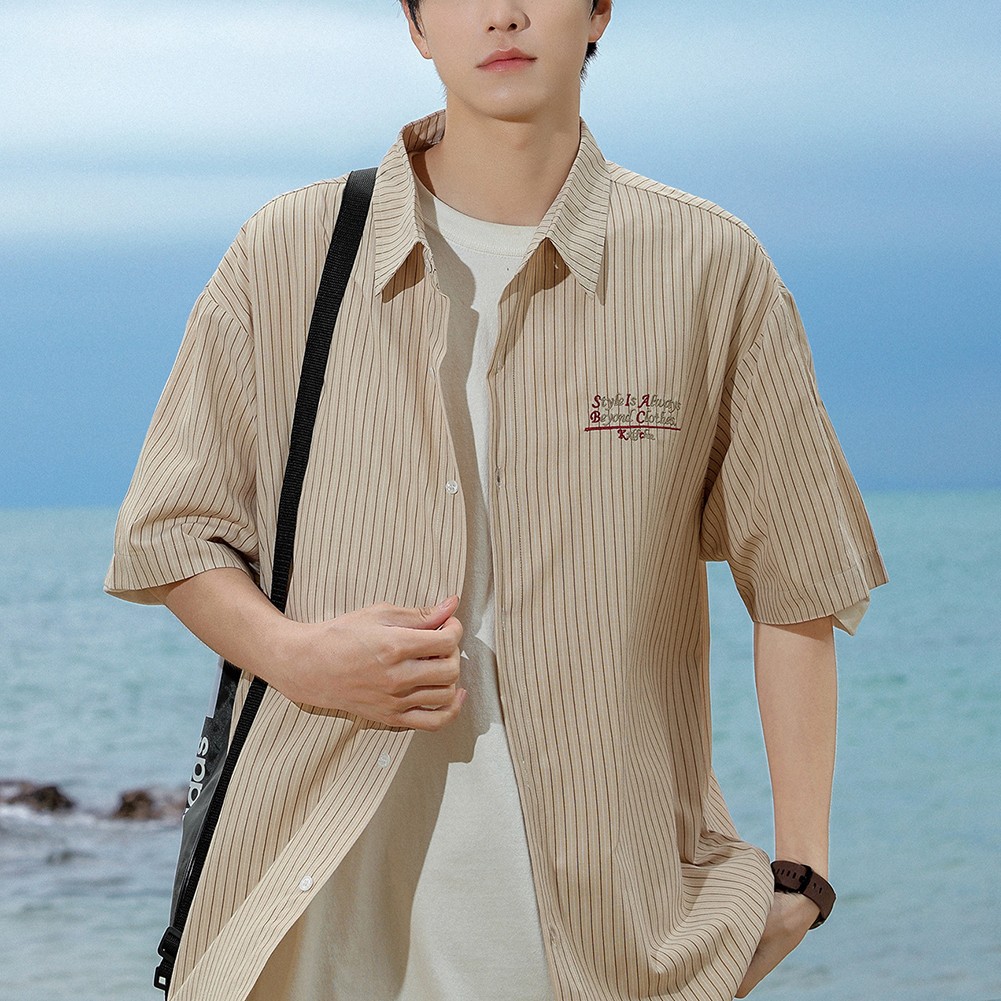 Mens Relaxed Fit Summer Stripe Top with Short Sleeves Perfect for Daily Use - Picture 23 of 31
