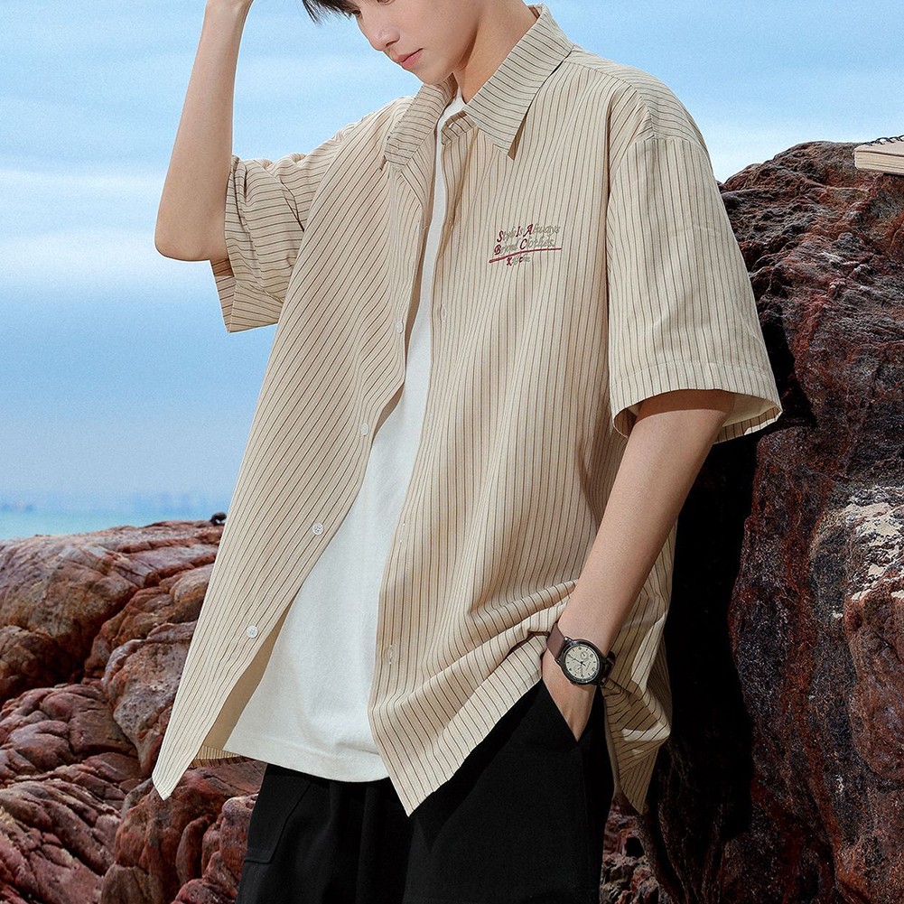 Mens Relaxed Fit Summer Stripe Top with Short Sleeves Perfect for Daily Use - Picture 21 of 31