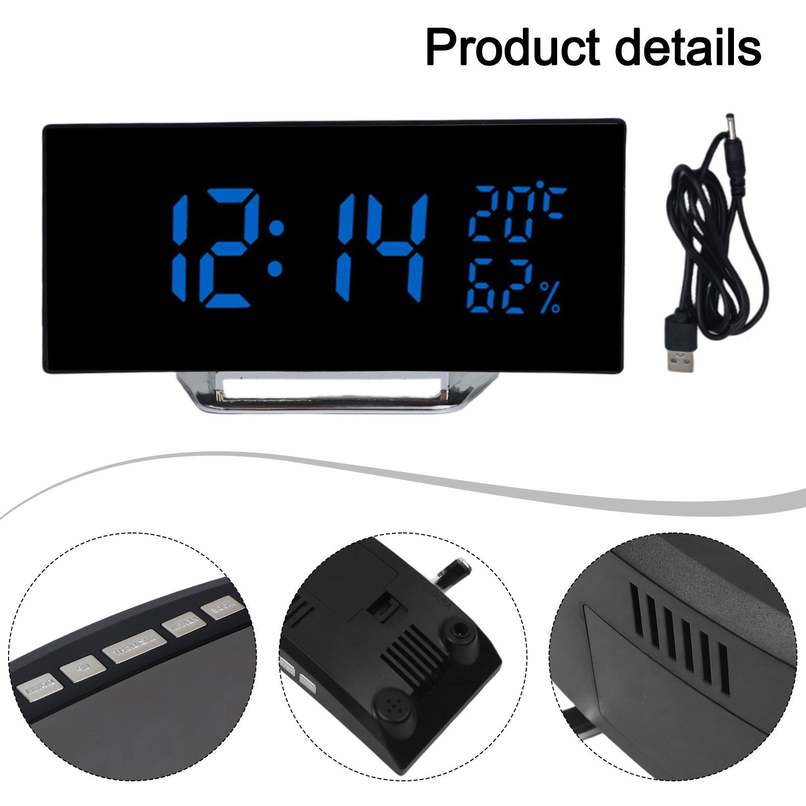 Reloj Digital Diseño Curvo con Espejo Alarma Temperatura y Humedad - Imagen 28 de 35