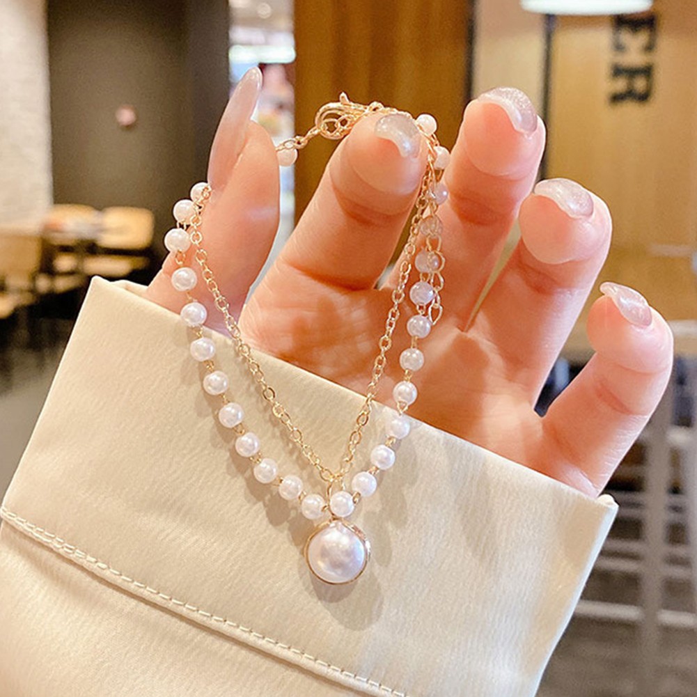 Trendy Double Pearl Pendant Necklace for Women Collarbone Chain Accessory - Picture 21 of 22
