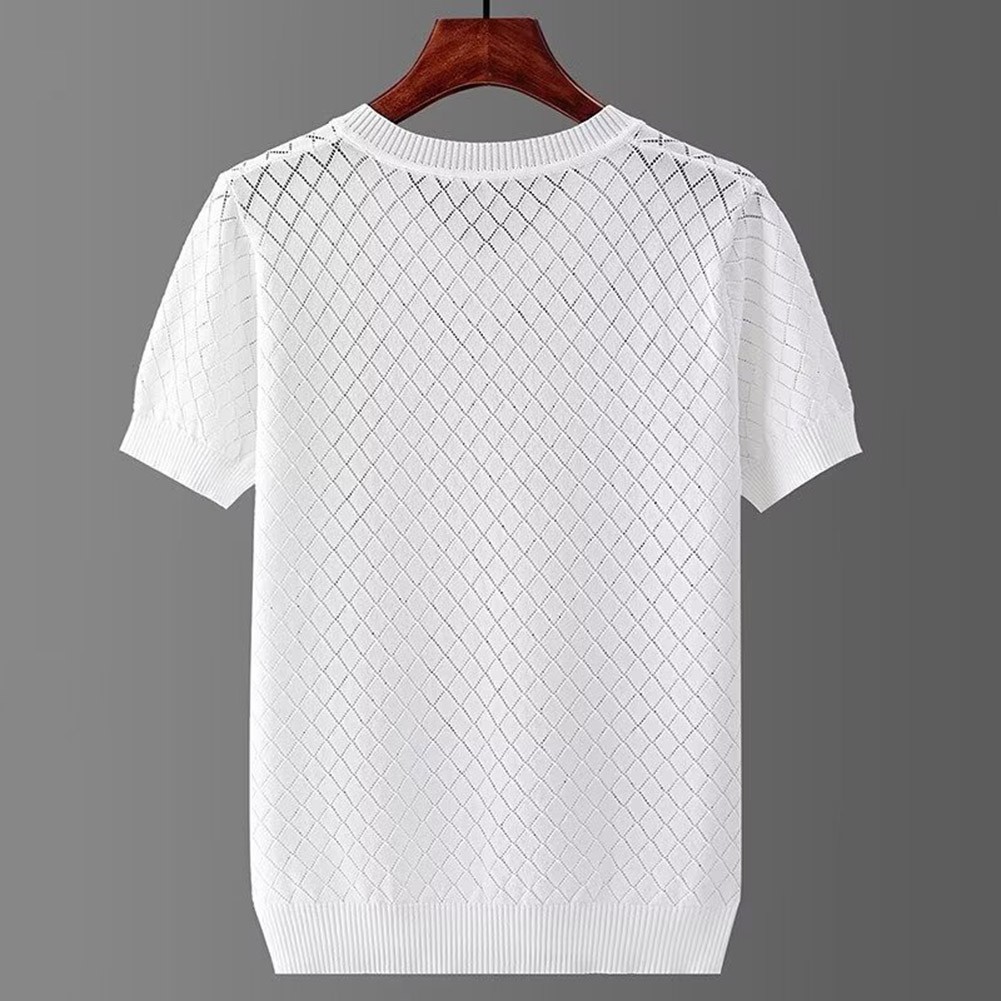 Modern Men's Summer T Shirt in Ice Silk with Hollow and V Neck Features - Picture 15 of 17