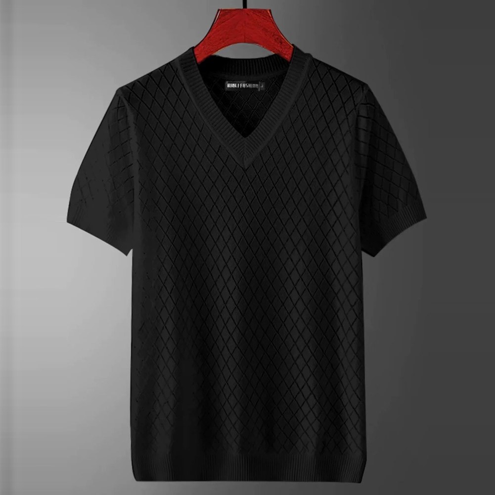 Mens Casual Tops Lightweight Ice Silk T Shirt with Stylish V Neck Design - Picture 13 of 17