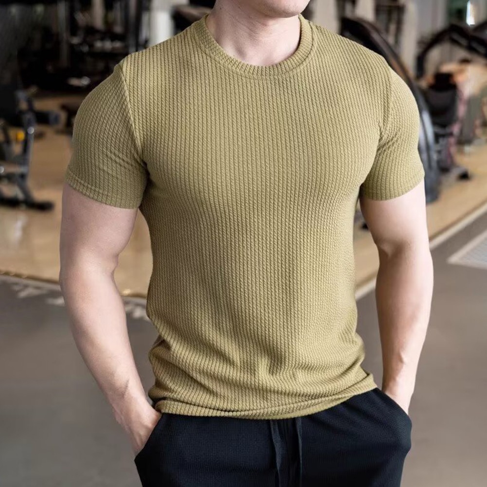 Herren Jacquard Kurzarm T-Shirt Rundhals Freizeit Oberteil für Streetwear Mode - Bild 14 von 28
