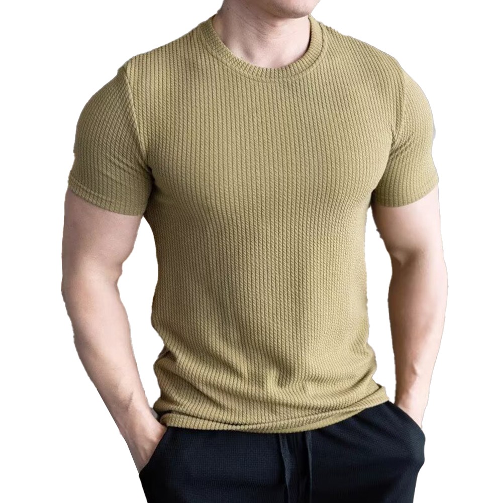 Herren Jacquard Kurzarm T-Shirt Rundhals Freizeit Oberteil für Streetwear Mode - Bild 13 von 28
