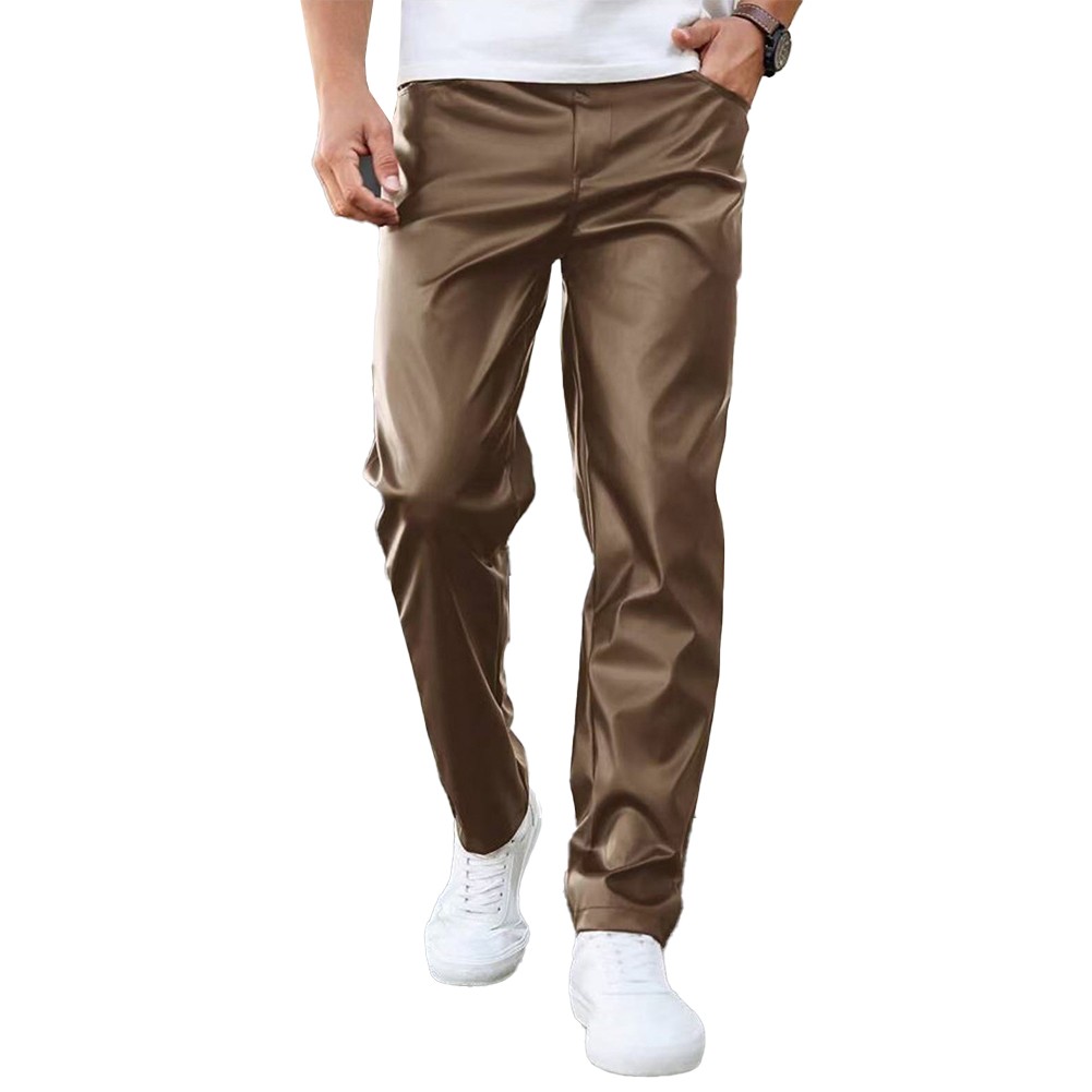 Biker Style Men's Imitation Leather Pants with Stretch for Comfort Fit
