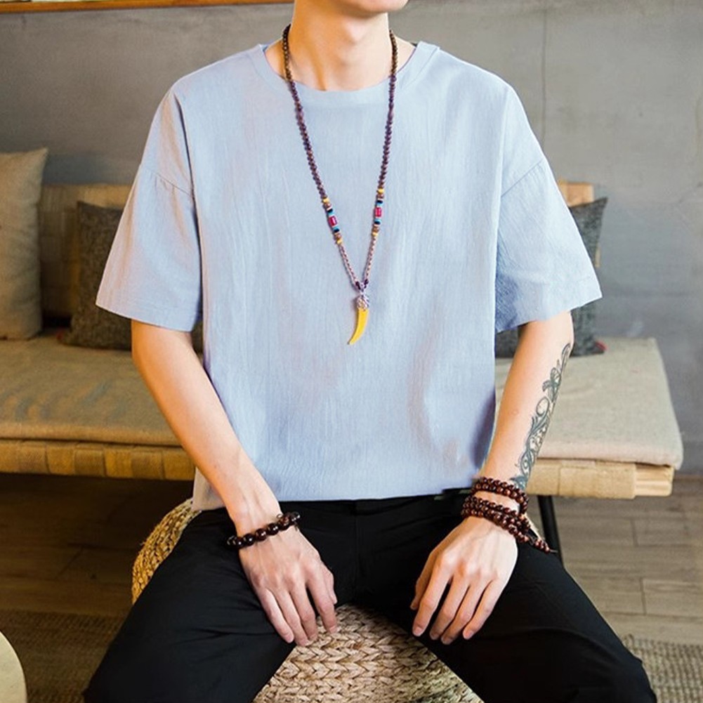 Relaxed Fit Men's Casual Blouse Tee with Comfortable Sleeves and Neckline - Picture 18 of 20