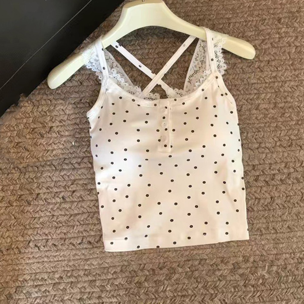 Women's Camisole Vest 2025 Lace Stitching Button Inner Wear White Black - Picture 13 of 25