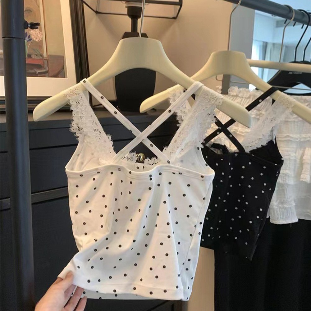 Women's Camisole Vest 2025 Lace Stitching Button Inner Wear White Black - Picture 20 of 25