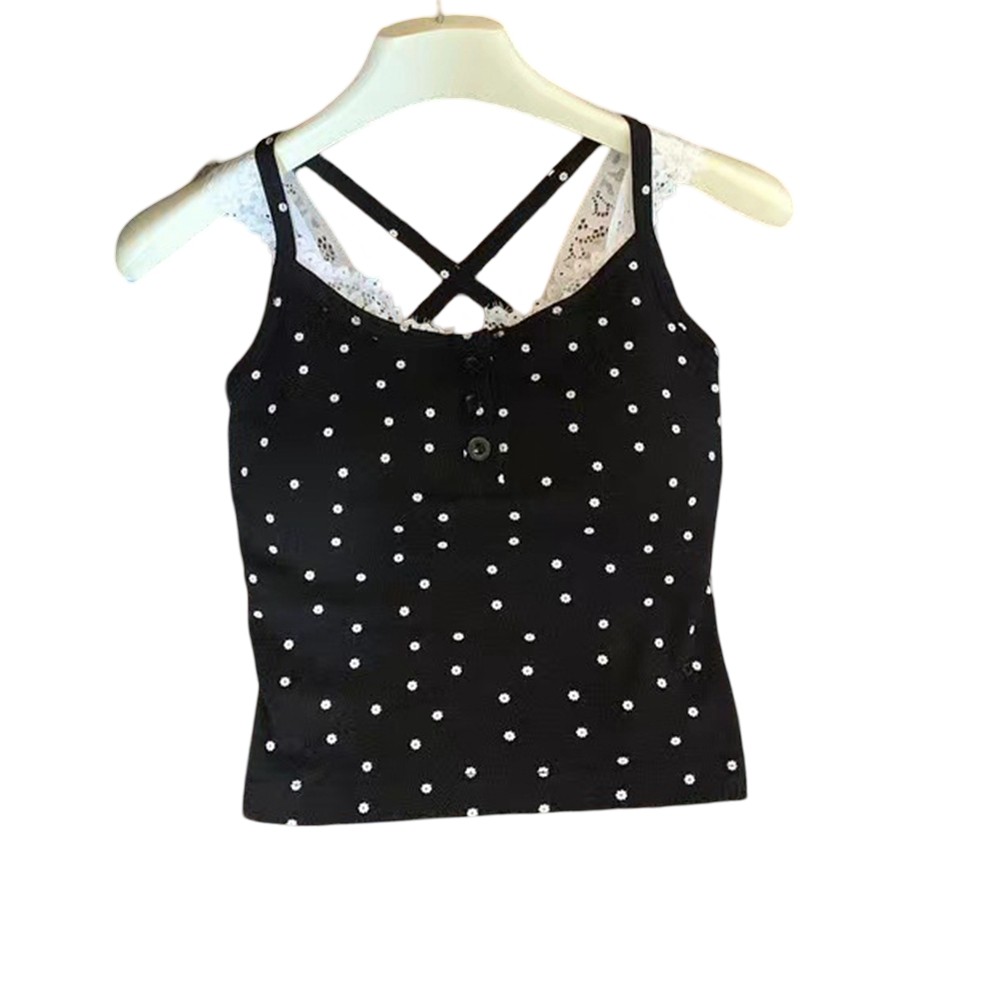 Women's Camisole Vest 2025 Lace Stitching Button Inner Wear White Black - Picture 25 of 25