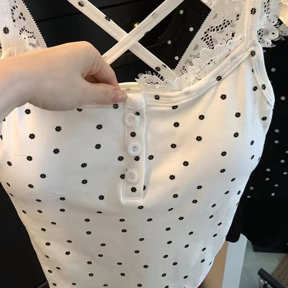 Women's Camisole Vest 2025 Lace Stitching Button Inner Wear White Black - Picture 15 of 25