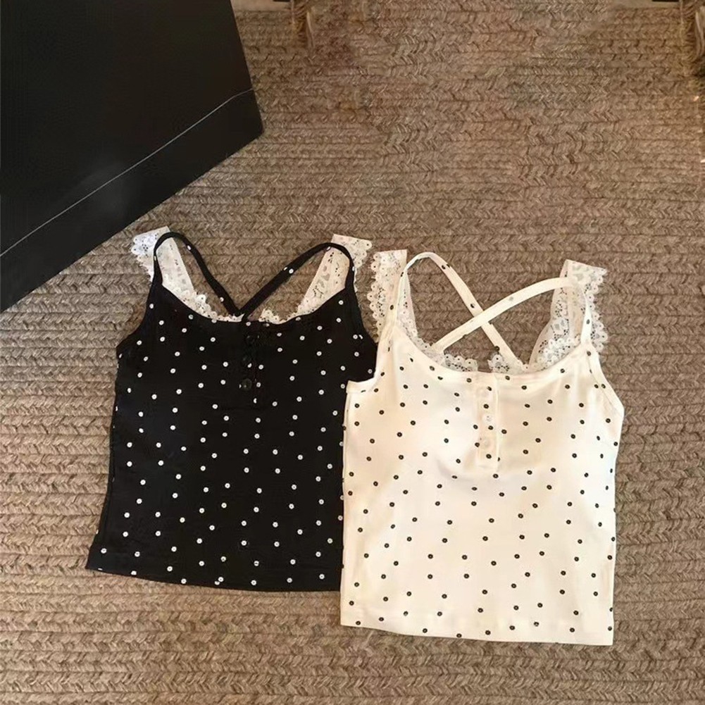 Women's Camisole Vest 2025 Lace Stitching Button Inner Wear White Black - Picture 16 of 25