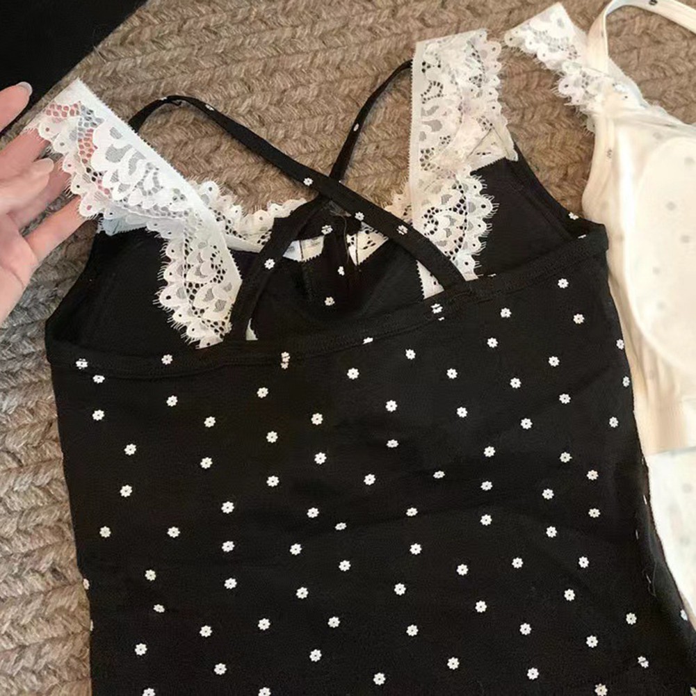 Women's Camisole Vest 2025 Lace Stitching Button Inner Wear White Black - Picture 24 of 25