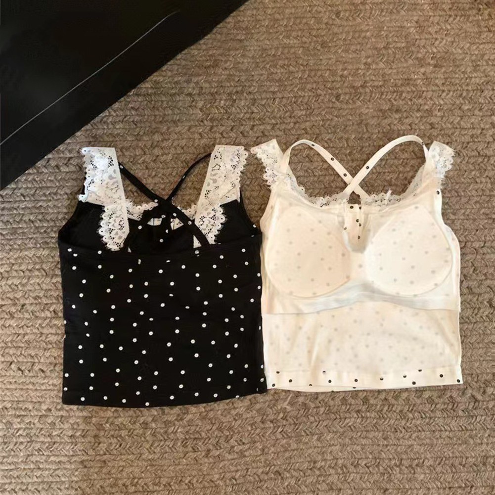 Women's Camisole Vest 2025 Lace Stitching Button Inner Wear White Black - Picture 17 of 25