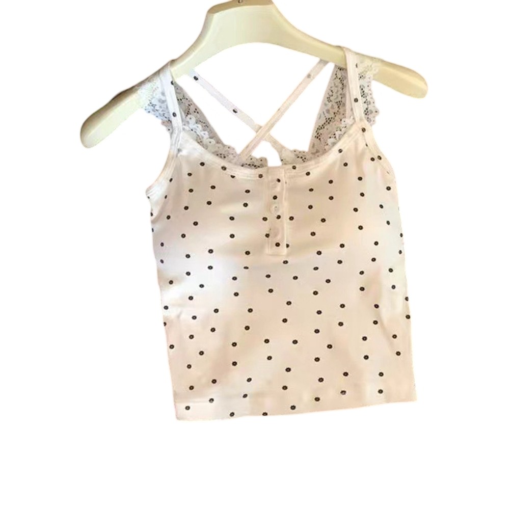 Women's Camisole Vest 2025 Lace Stitching Button Inner Wear White Black - Picture 19 of 25