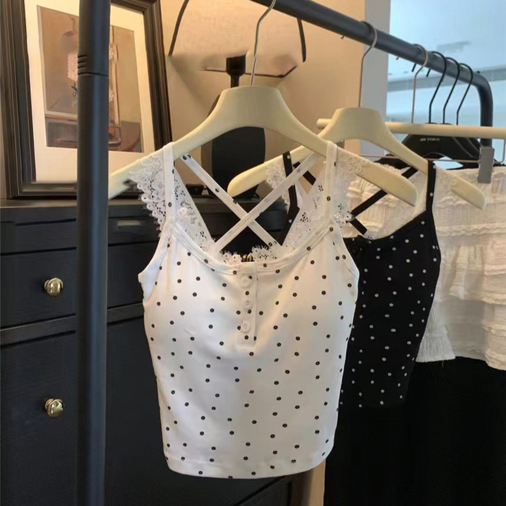 Women's Camisole Vest 2025 Lace Stitching Button Inner Wear White Black - Picture 18 of 25