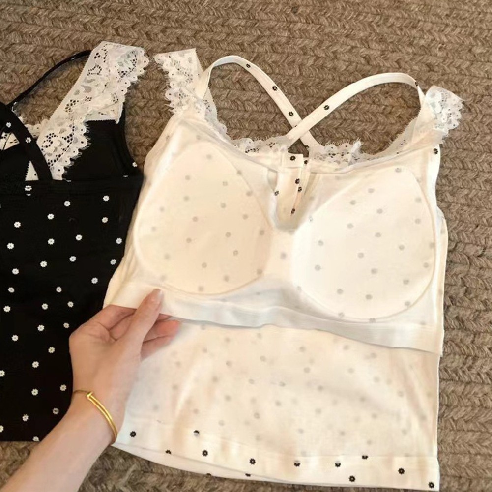 Women's Camisole Vest 2025 Lace Stitching Button Inner Wear White Black - Picture 14 of 25