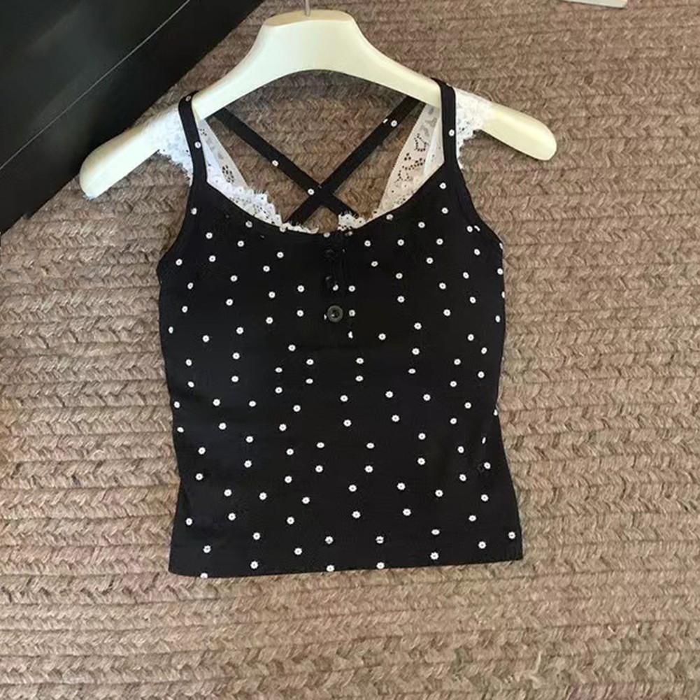 Women's Camisole Vest 2025 Lace Stitching Button Inner Wear White Black - Picture 21 of 25