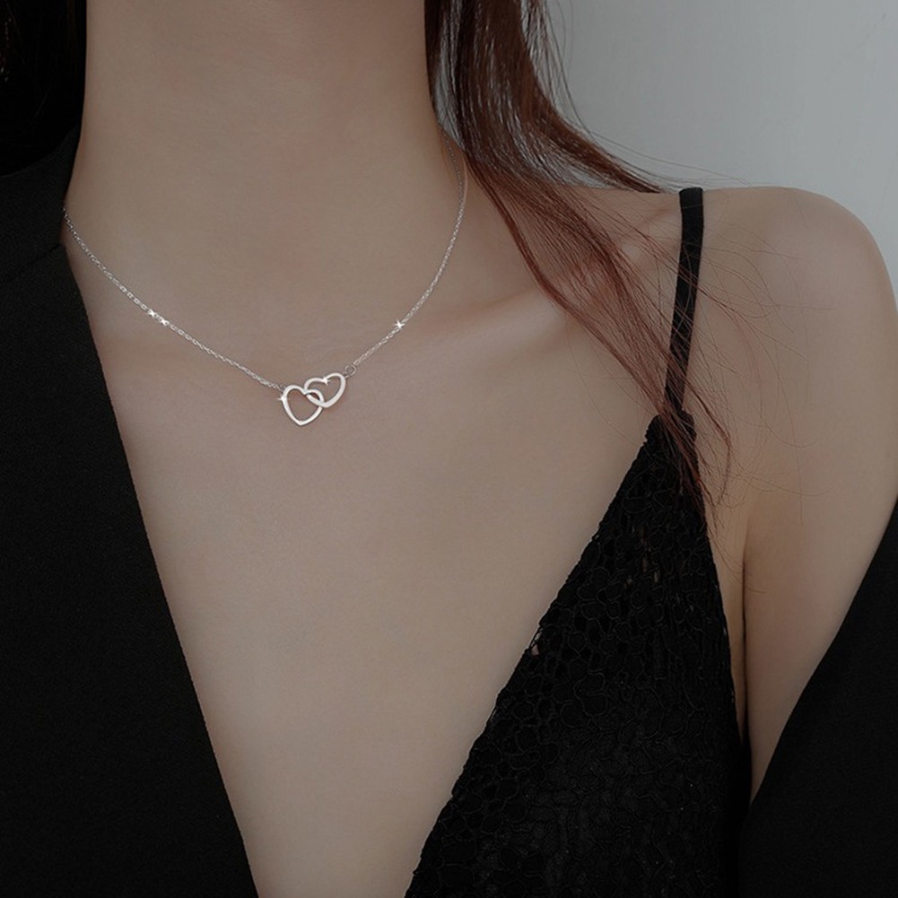 Sophisticated Double Ring Heart Necklace for Women Perfect Everyday Accessory - Picture 14 of 14