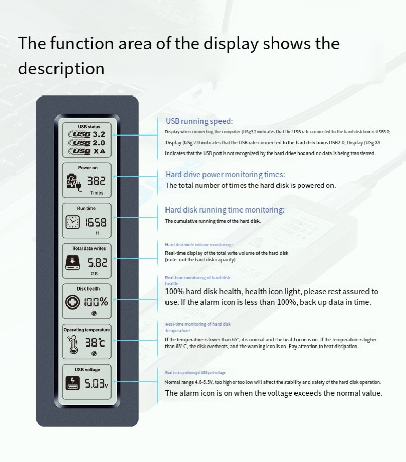 M2 SSD Enclosure with Digital Screen for Health Monitoring and Data Use - Picture 19 of 20