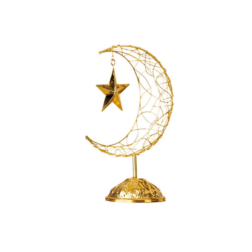 Five-Star High-Foot Metal Ornament for Crescent-Themed Decor 12.5 x 20.8 cm