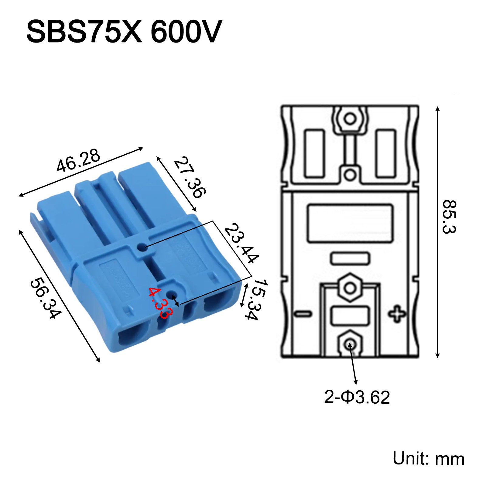75A600V Lithium Connector Power Connector Battery Forklift Wear Resistance - Afbeelding 21 van 24