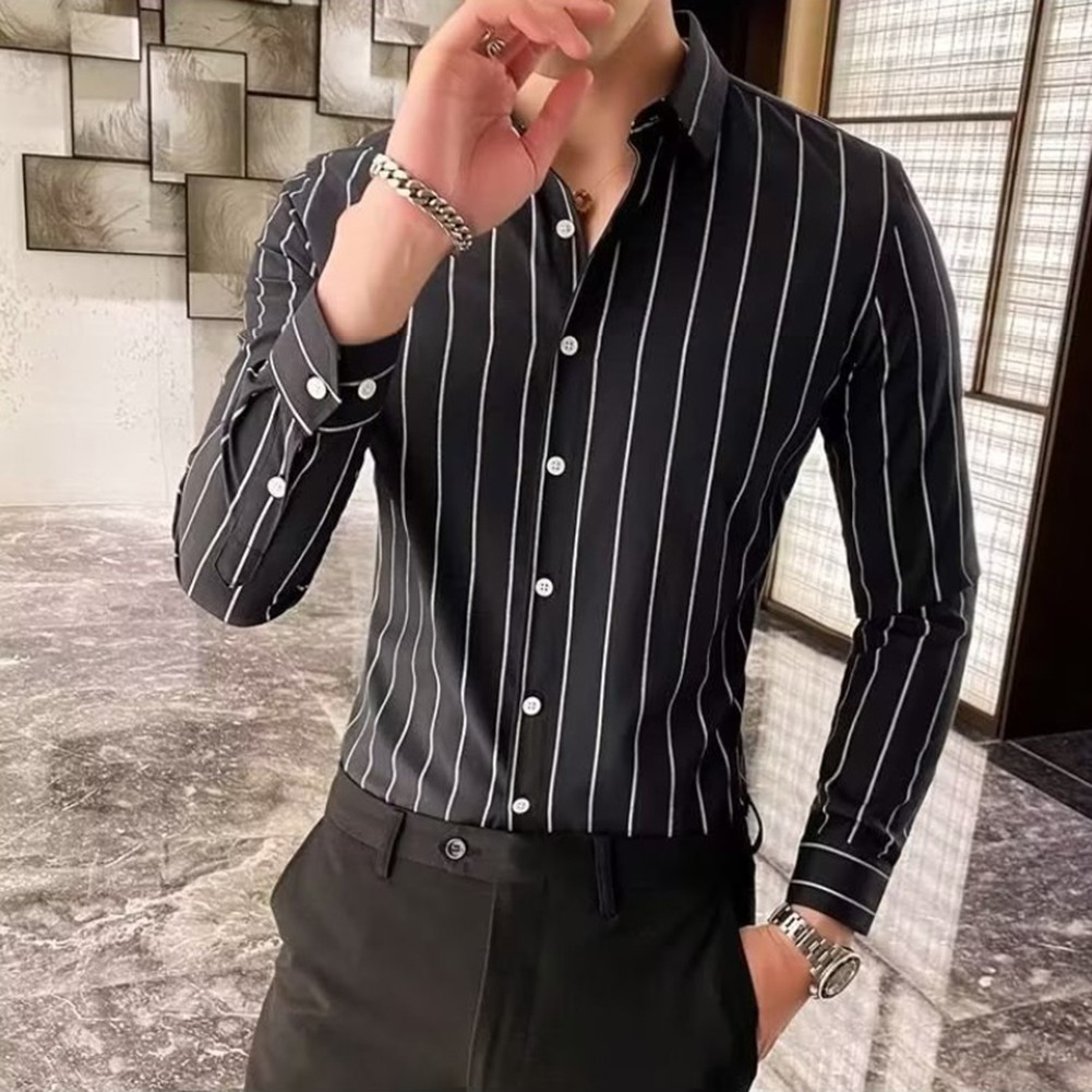 Lightweight Polyester Men's Long Sleeve Striped Top for Seasons Change - Picture 14 of 36