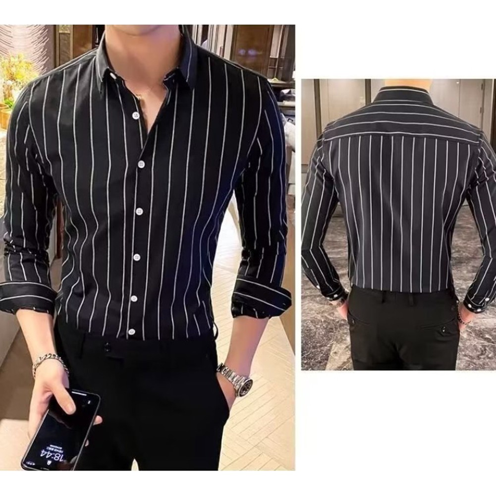 Lightweight Polyester Men's Long Sleeve Striped Top for Seasons Change - Picture 15 of 36