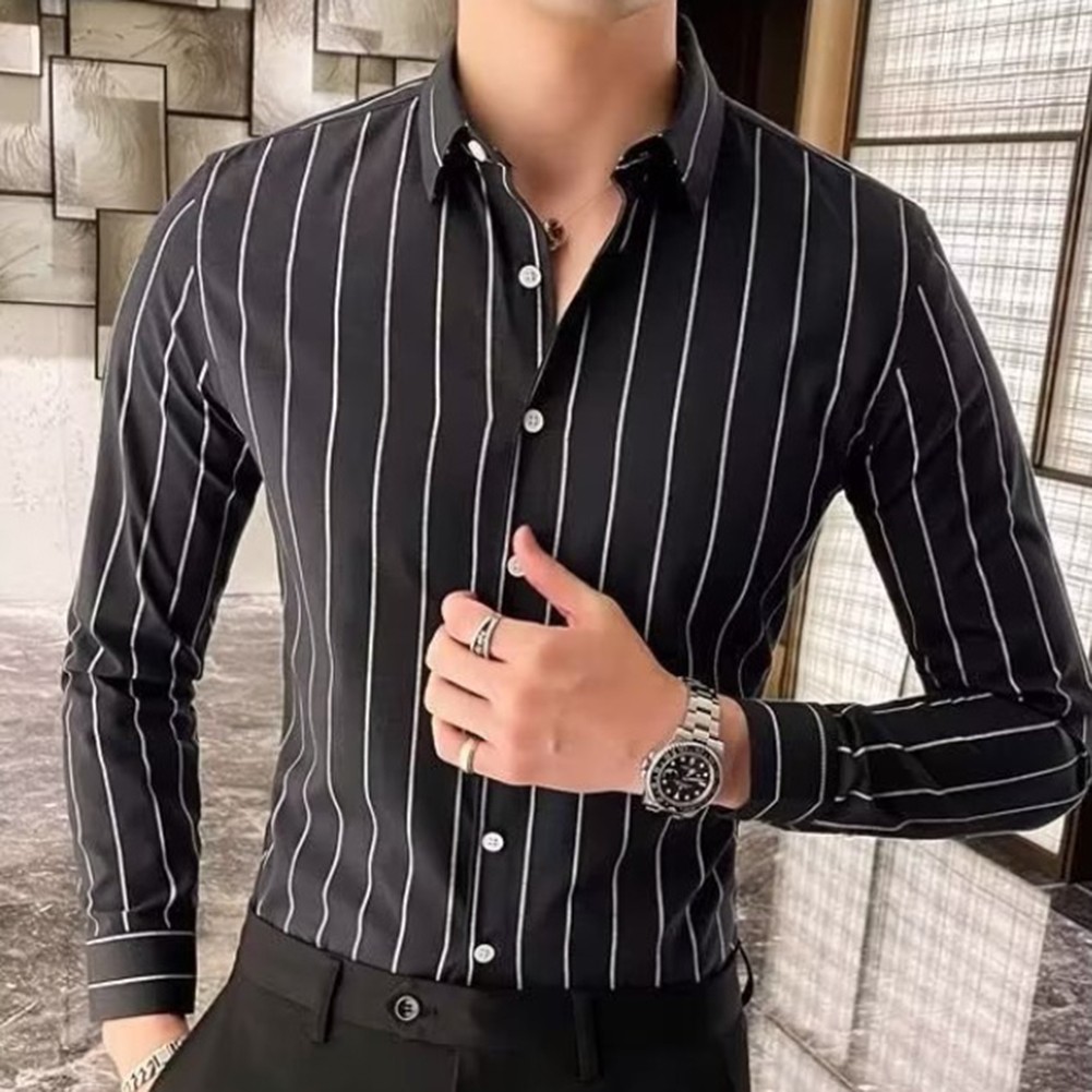 Lightweight Polyester Men's Long Sleeve Striped Top for Seasons Change - Picture 13 of 36