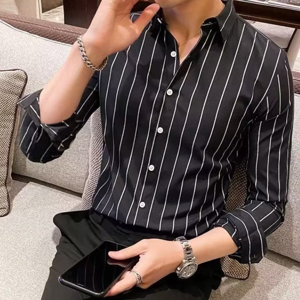 Lightweight Polyester Men's Long Sleeve Striped Top for Seasons Change - Picture 16 of 36