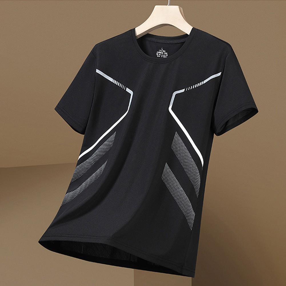 Men’s Short Sleeve O Neck T Shirt Polyester Ice Silk Breathable Summer Top