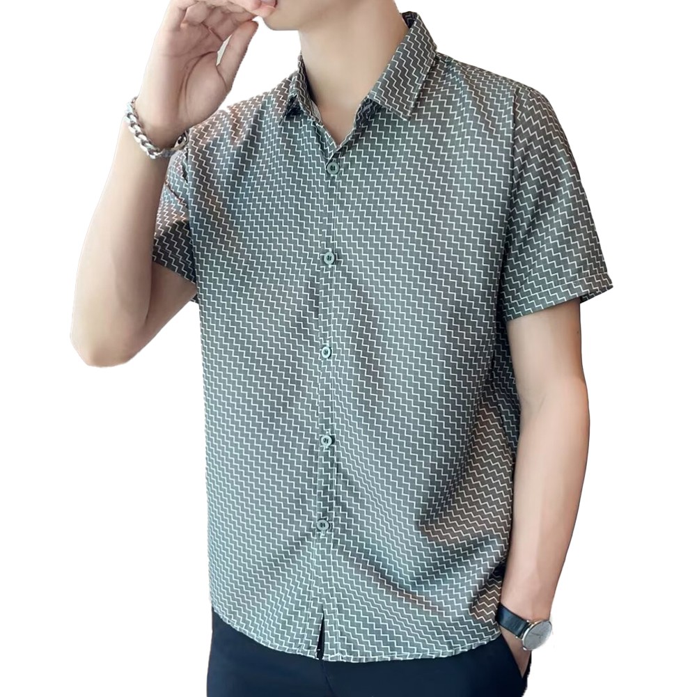 Fashionable Men's Short Sleeve Striped Slim Fit Shirt for Warm Weather - Picture 13 of 28