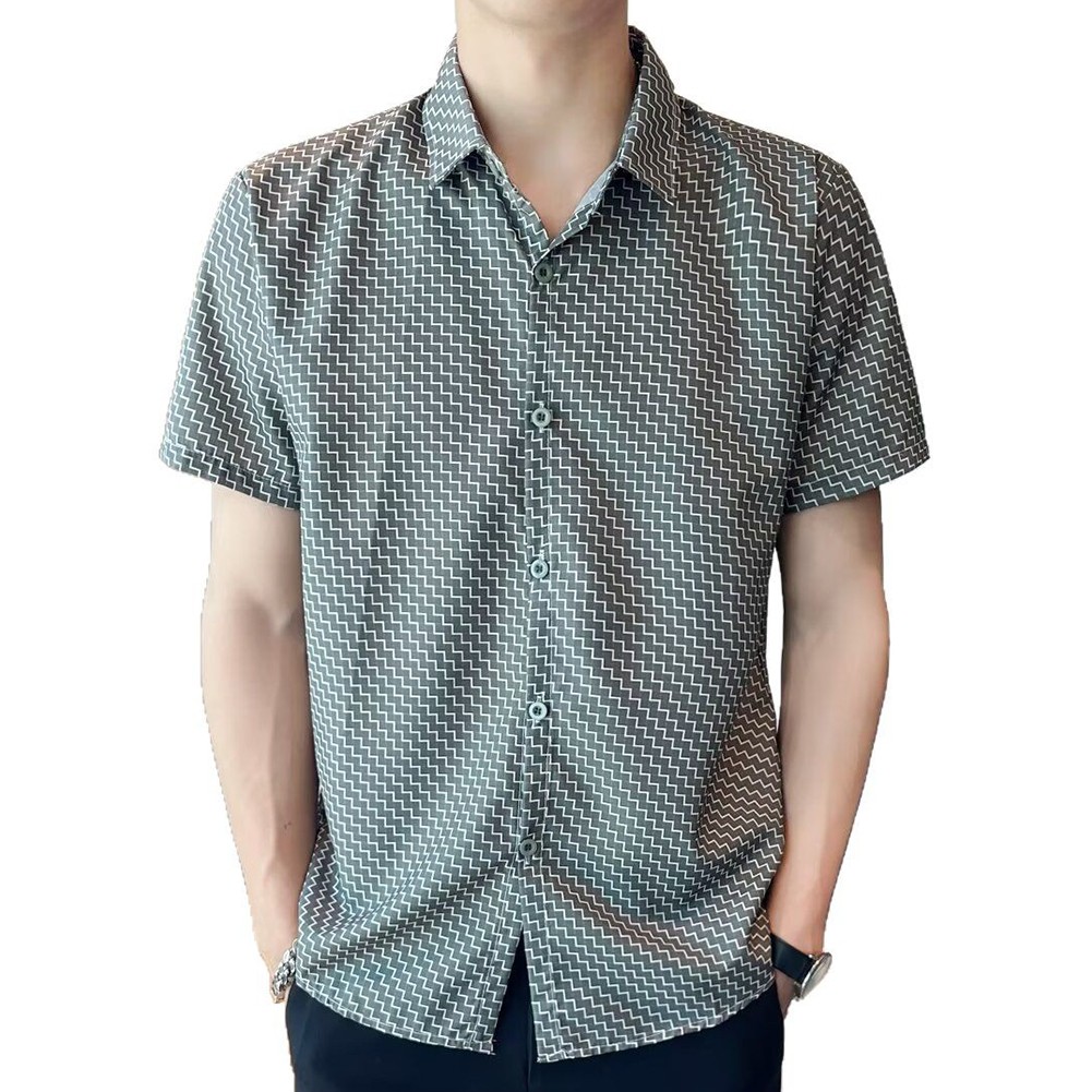 Fashionable Men's Short Sleeve Striped Slim Fit Shirt for Warm Weather - Picture 15 of 28