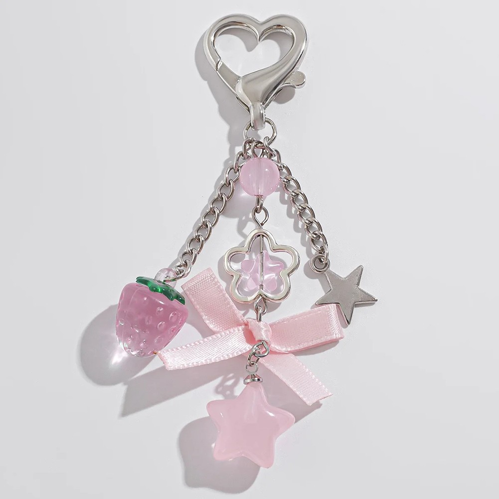 Energetic Strawberry Bow Design Keychain Perfect for Everyday Carrying - Picture 4 of 6