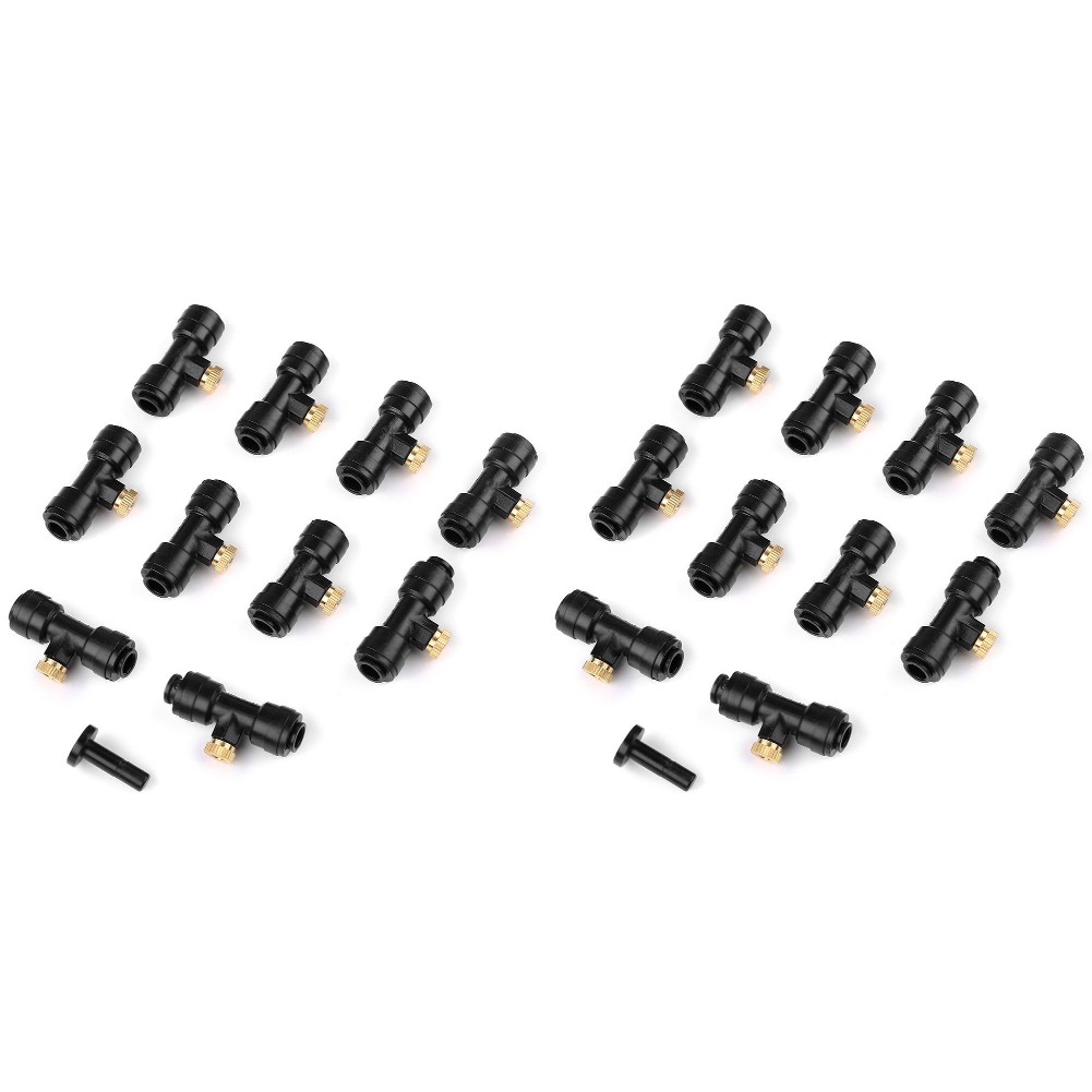 10er Pack Niederdruck Nebeldüsen Für Kühlsysteme, Messing Nebeldüsen Mit Flexibler Düsenverlängerung Und 1/4 Zoll T Anschluss, Nebelsprühdüsen Zum Zerstäuben Von Sprühnebeln (Stange 25 Cm Düse 0,1 M