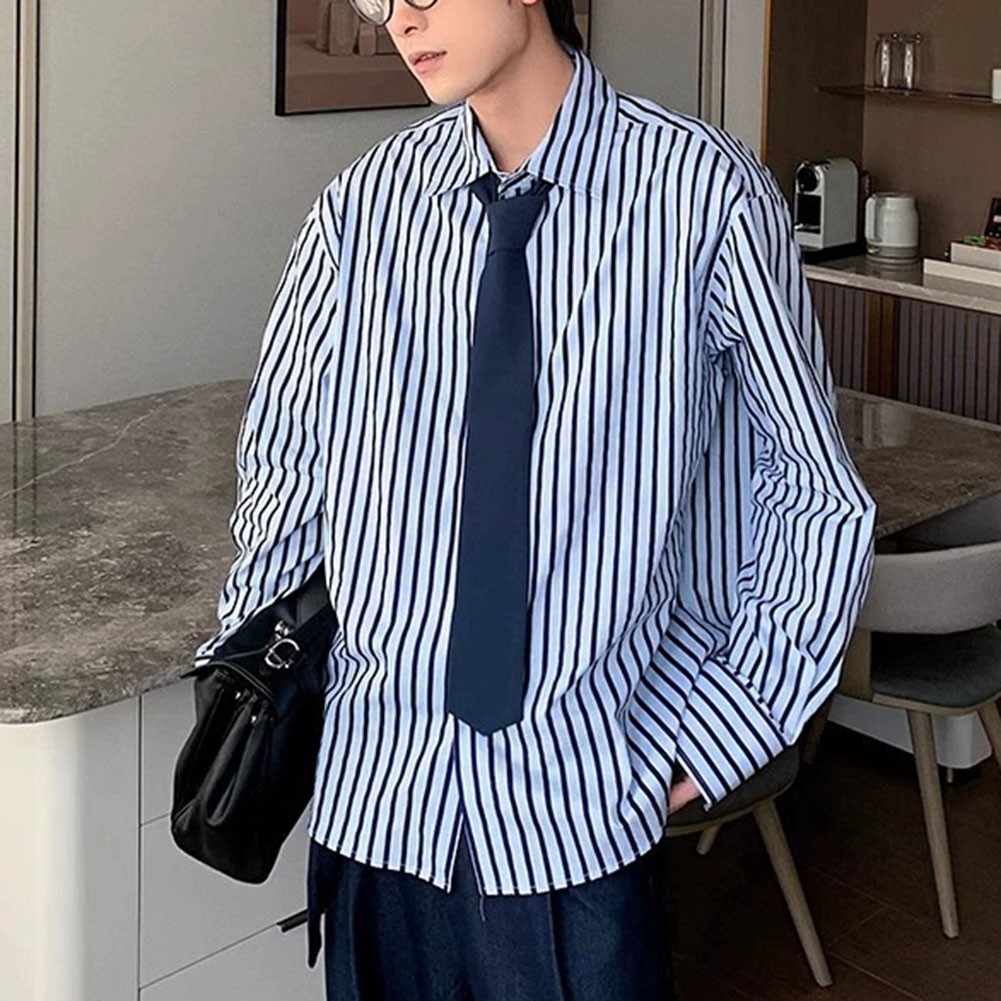 Loose Fit Striped Long Sleeve Shirt for Men Ideal for Spring and Autumn - Picture 13 of 52