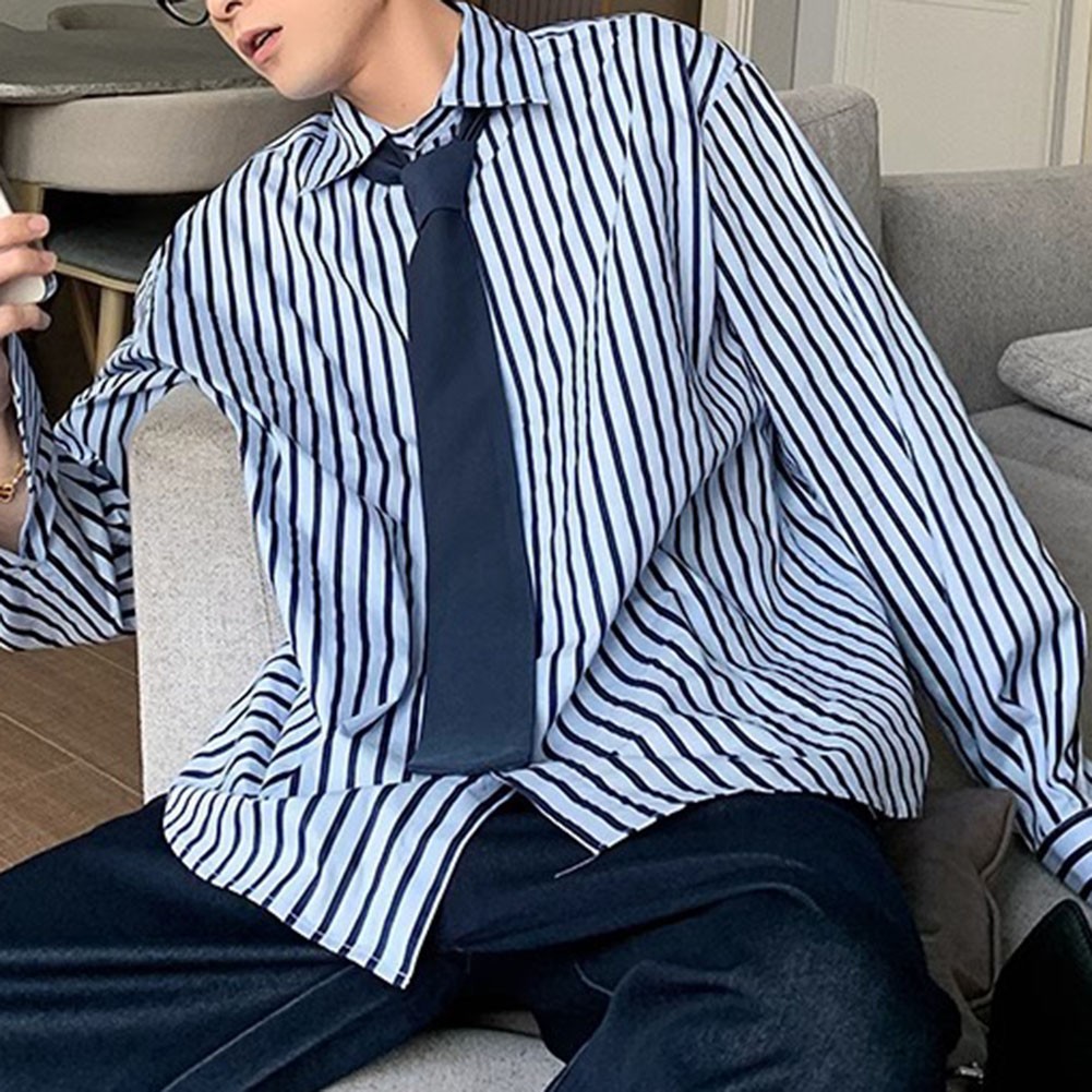 Loose Fit Striped Long Sleeve Shirt for Men Ideal for Spring and Autumn - Picture 15 of 52