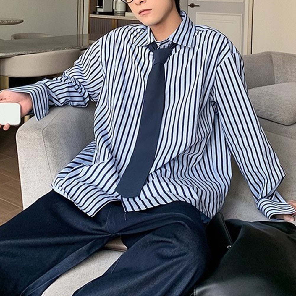 Loose Fit Striped Long Sleeve Shirt for Men Ideal for Spring and Autumn - Picture 17 of 52